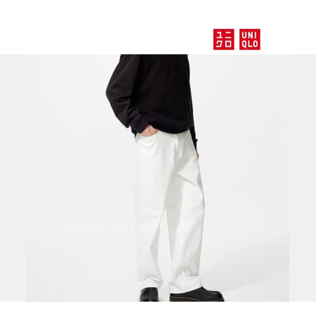 유니클로 와이드 스트레이트진 화이트 34사이즈