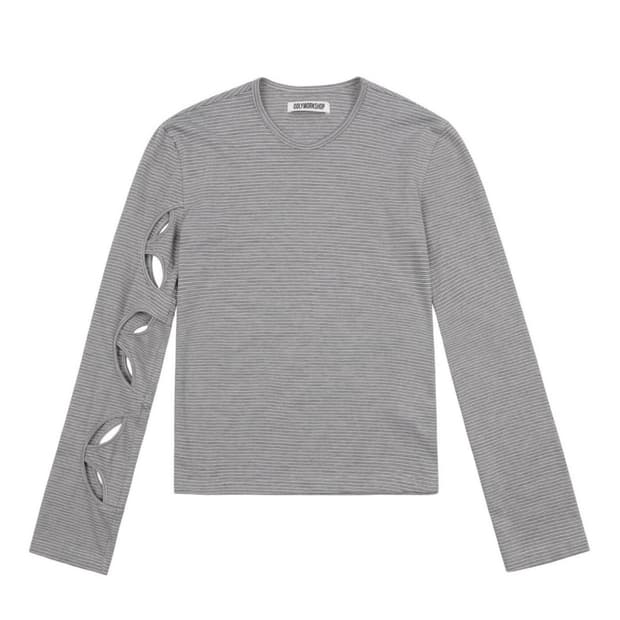 Pink & Khaki Stripe Long Sleeve Cutout T