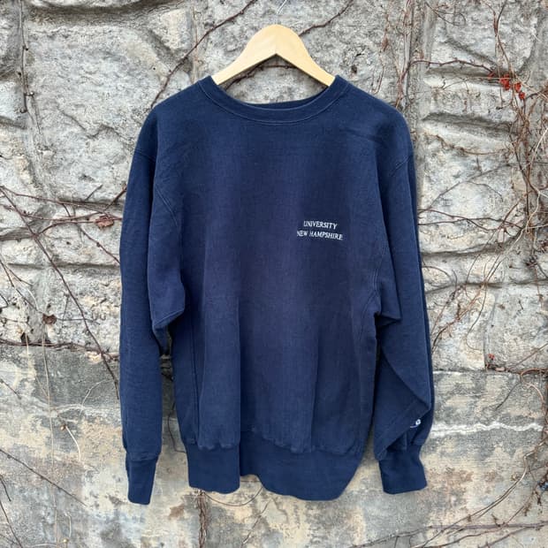 90s 챔피온 빈티지 리버스위브 대학로고 스웻 셔츠 맨투맨 네이비