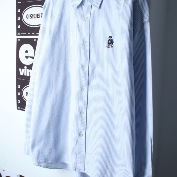 (XL-2XL) 스파오 셔츠 남방 옥스포드 스트라이프 연블루-H32353