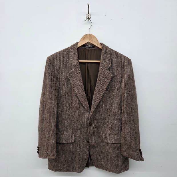 해리스트위드 헤링본 브라운 자켓 남/M