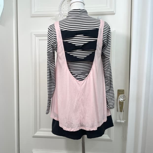 stripe basic span turtle-neck top&pink b