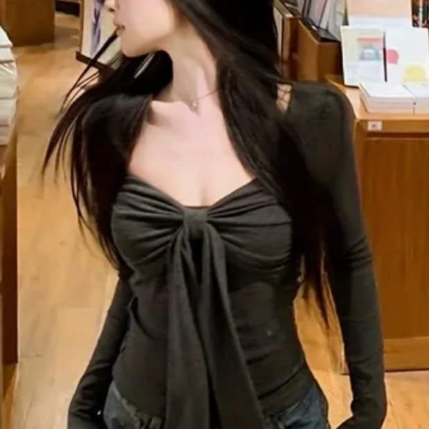 Y2k 갸루 리본 셔링 티셔츠. 새상품