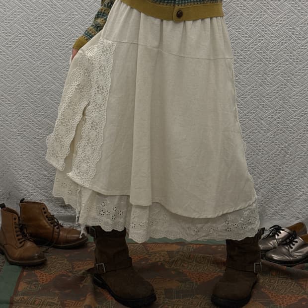 빈티지 러블리 모리 플라워 레이스 캉캉 플레어 롱스커트 K0111