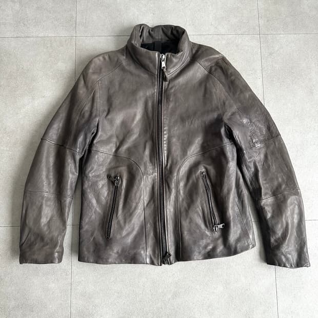 가렛 애쉬그레이 램스킨 하이넥 집업 레더 자켓