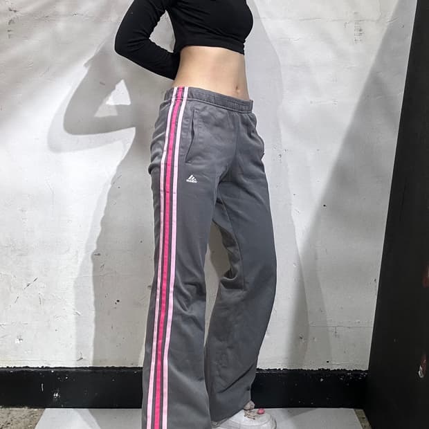 00s 아디다스 대장급 와이드 부츠컷 그레이 핑크 삼선 트레이닝 팬츠 M