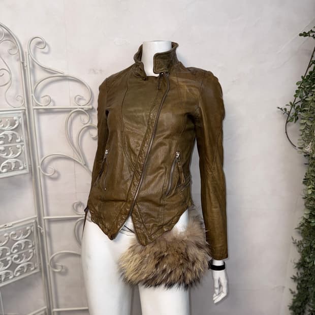 Khaki brown lamb skin zipper detail jk