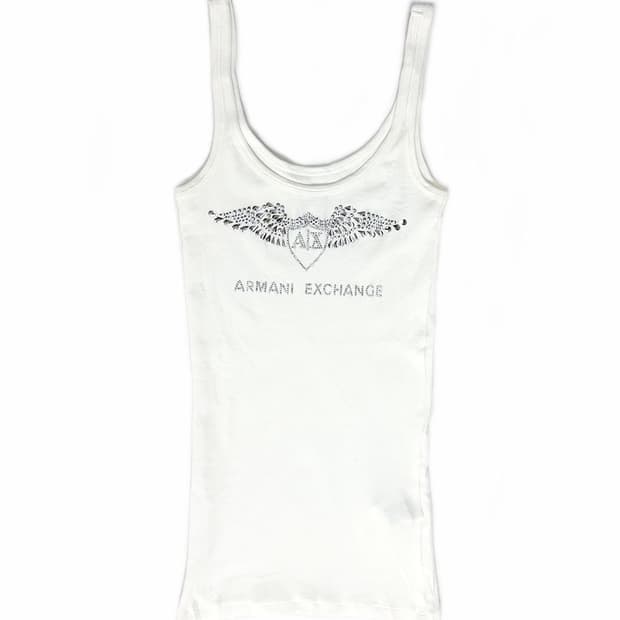 Armani Exchange 화이트 골지 슬리브리스