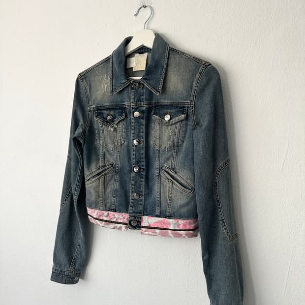 카발리 2000s 핑크 카모 레이어드 데님 자켓