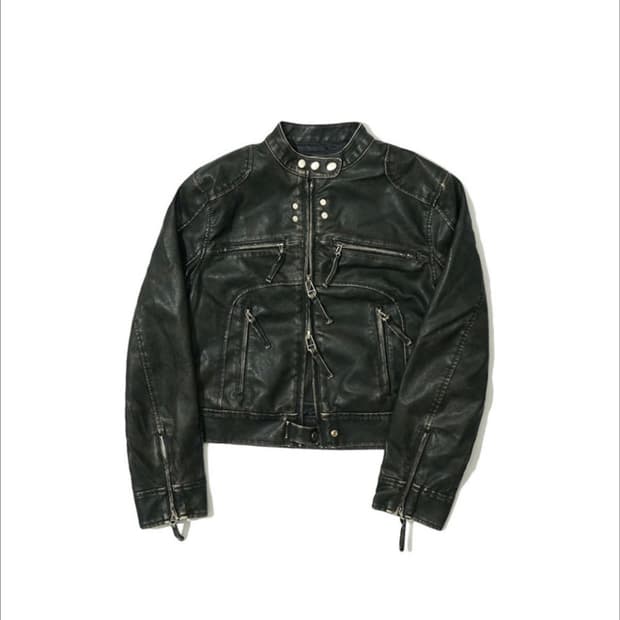 파르티멘토우먼 워시드 레더 바이커 자켓 블랙