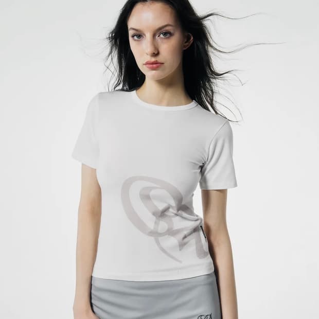 스컬프터 Oblique Logo Crop Top White