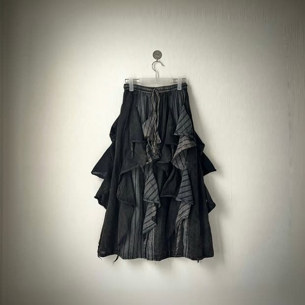 아카이브 패치워크 그런지 히피 니혼진 갸루 레이어드 셔링 롱스커트 치마