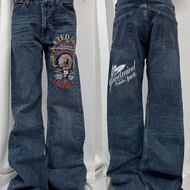 printing denim pants