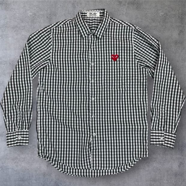 꼼데가르송 블랙 체크 하트 패치 포켓 셔츠 L