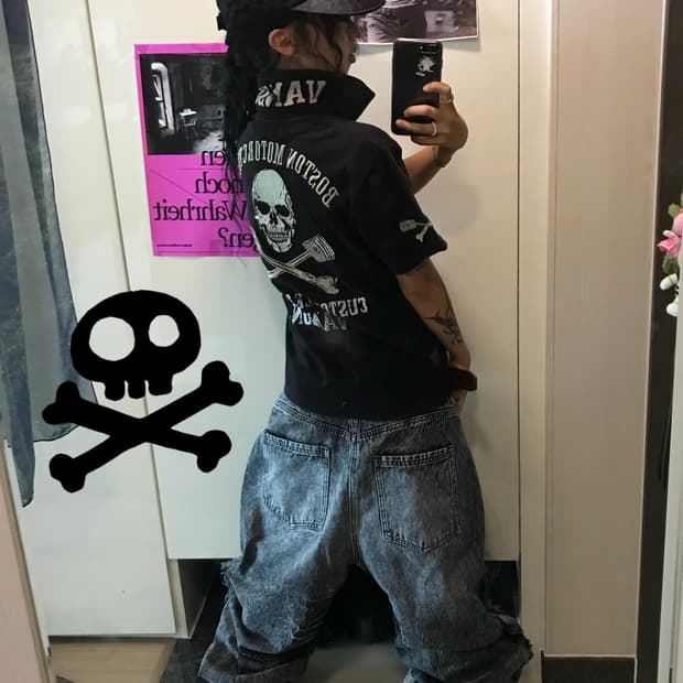 < Vanson Embroidery Skull Patch PK T-sh