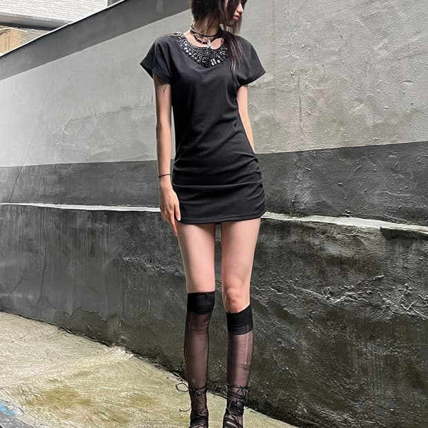 Gothic Beaded Embellished Dress