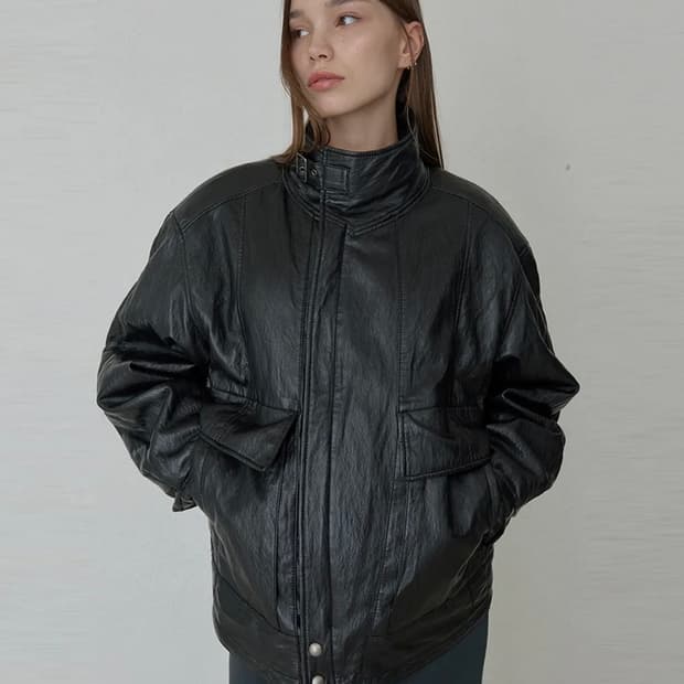 오데스 ORDES 빈티지 하이넥 레더 자켓 블랙