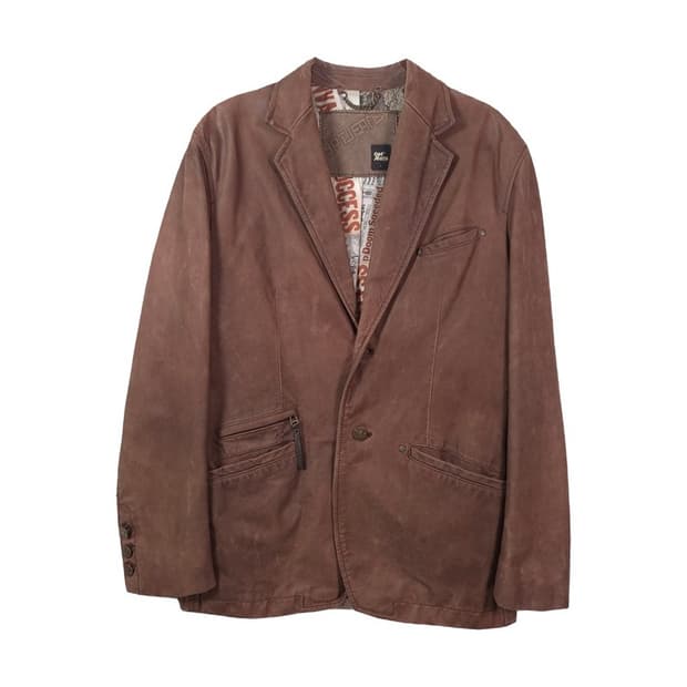 OPT JEANS 빈티지 뉴스페이퍼 안감 리얼 양가죽 블레이저 L