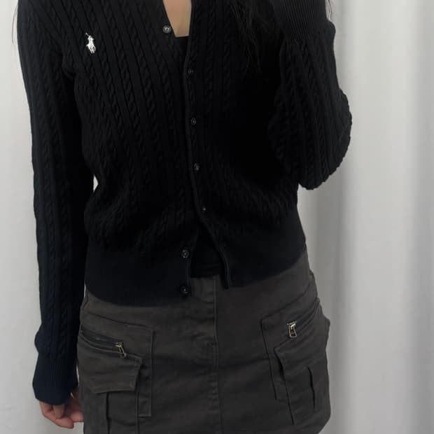 폴로 블랙 꽈배기 니트 가디건