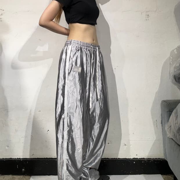 빈티지 리플렉티브 실버 사이드 라인 조거 팬츠 