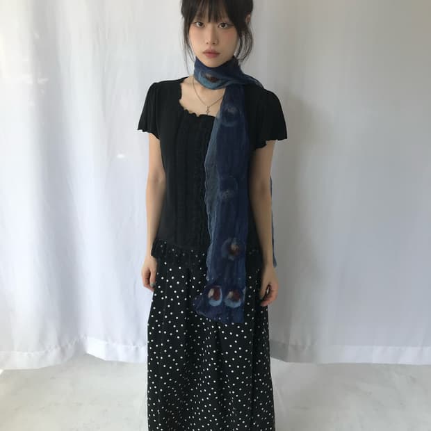 블랙 도트 롱 스커트