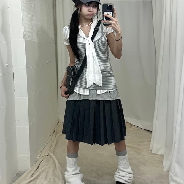 빈티지 모리걸 너드 니혼진 그레이 코디세트