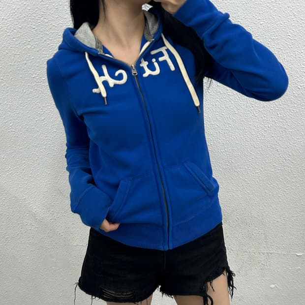 아베크롬비 센터로고 블루 후드집업 M