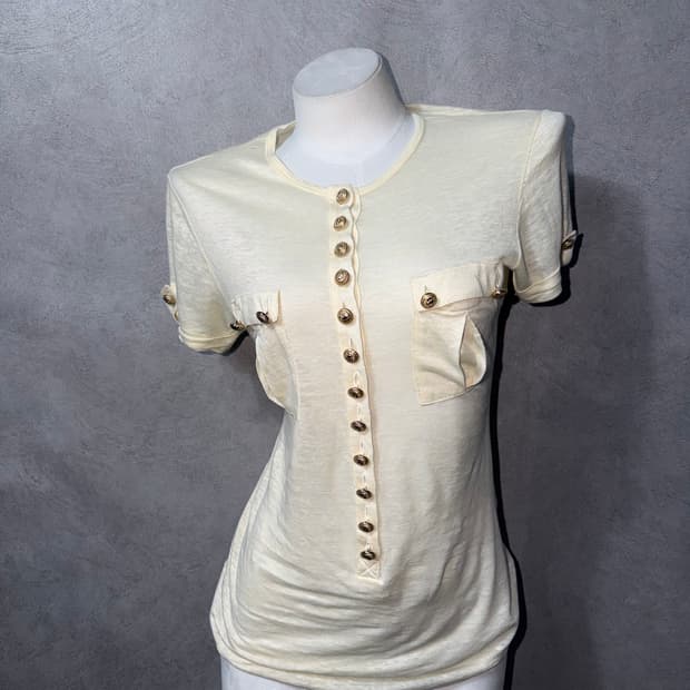 Balmain Button Henley Neck Tee