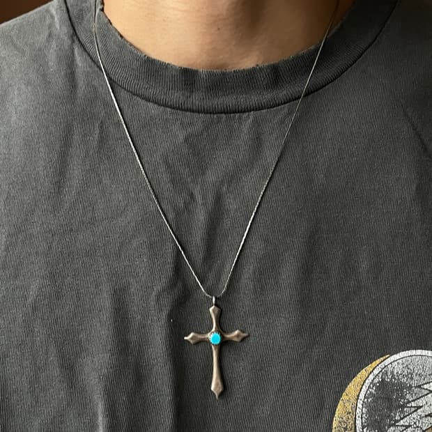 Vintage Sterling Turquoise Cross Pendant