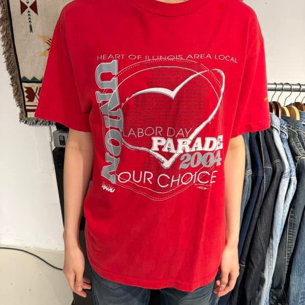 USA 2004 퍼레이드 프린팅 코튼 반팔 티셔츠