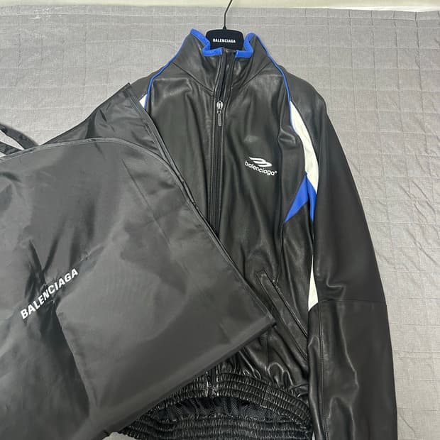 [1] 발렌시아가 3B 아이콘 로고 트랙 레더 가죽 자켓