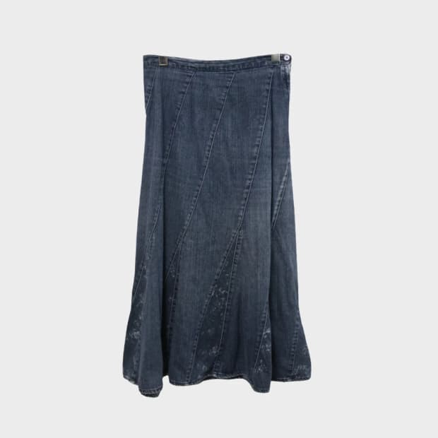 사선 플라워 데님 플레어 롱 스커트 61659