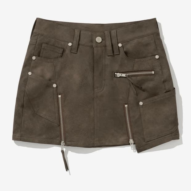 낫포너드 미니스커트Vintage Leather Zipper Mini sk