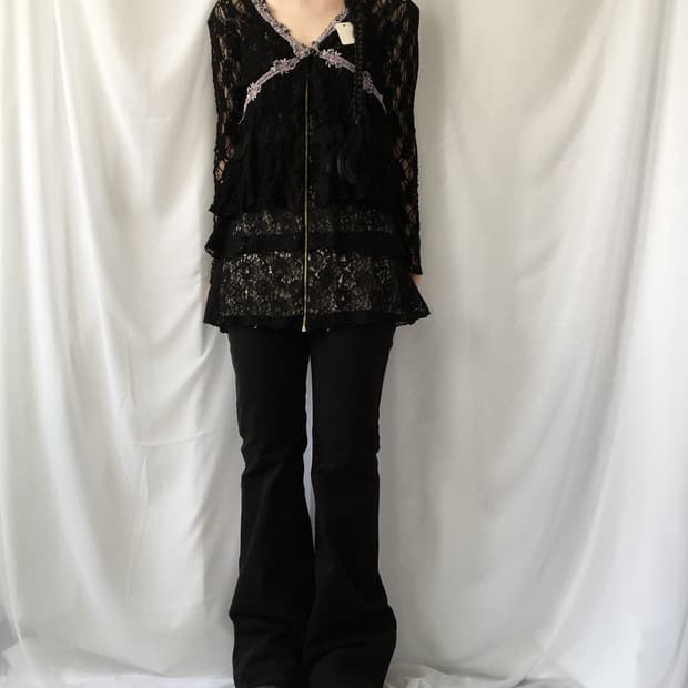 Lace point crochet knit cardigan