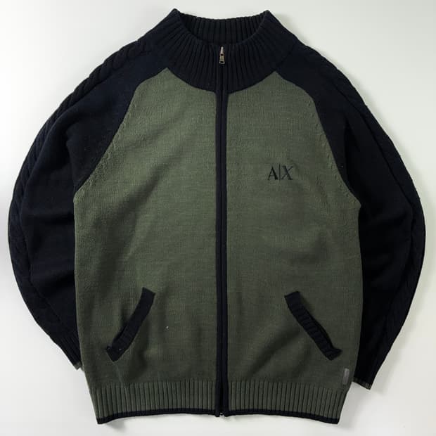 Armani Exchange 알마니 엑스체인지 램스울 카키배색 니트 집업