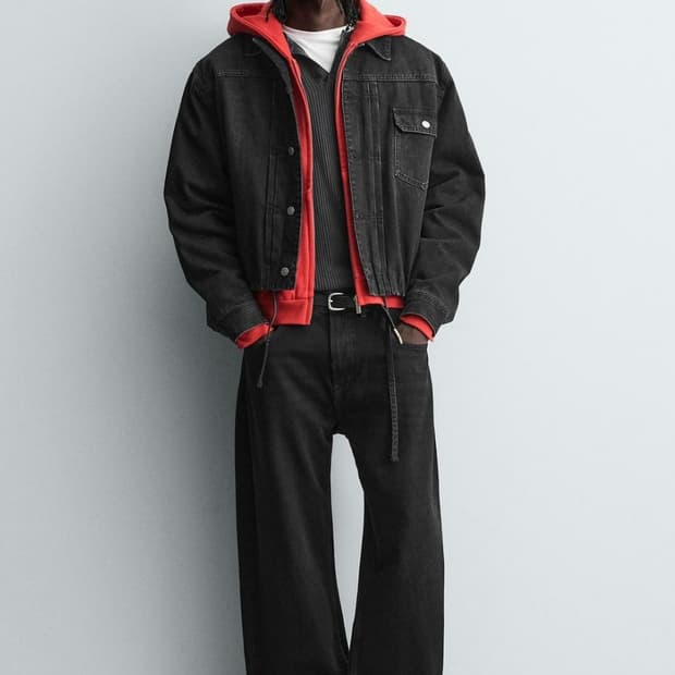 [XL]ZARA 자라 크롭핏 데님 자켓 블랙