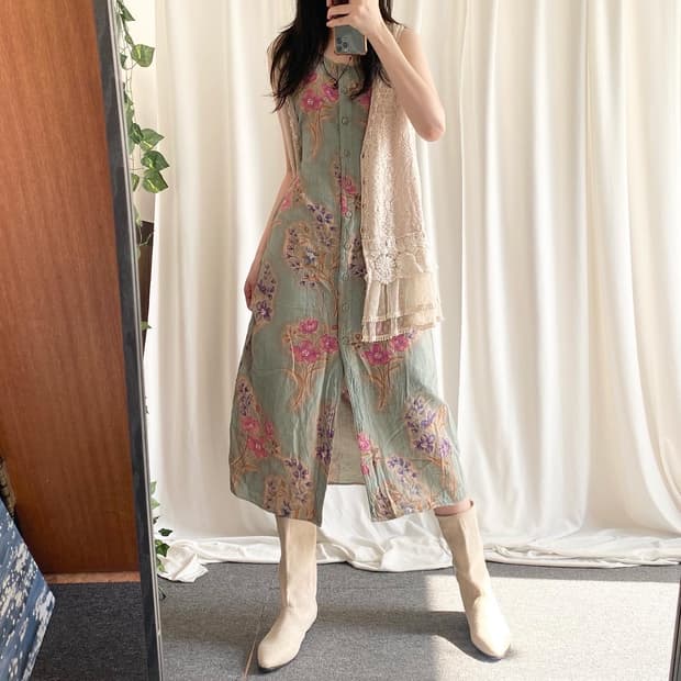 레이스 쉬폰 롱 베스트 히피모리 에스닉 롱 원피스