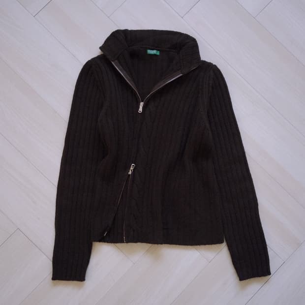 [BENETTON] diagonal line wool cardigan
