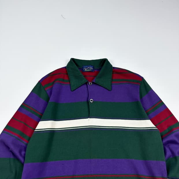 VTG 빈티지 스트라이프 배색 카라 긴팔티셔츠 (S)