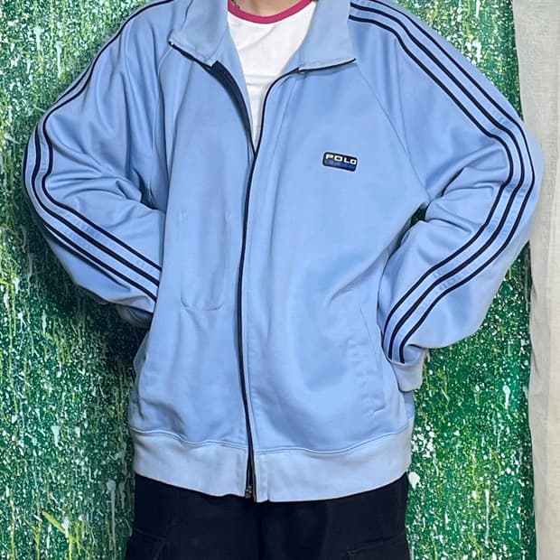 극희귀 90s 폴로 스포츠 스카이블루 하늘색 져지 2XL