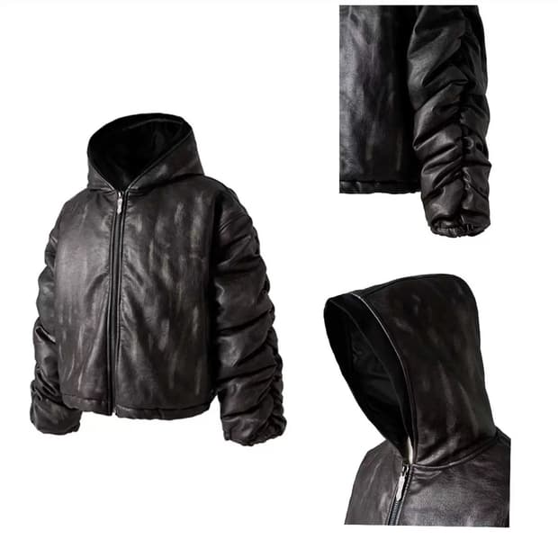 Opium Crumple Leather Hoodie Jacket