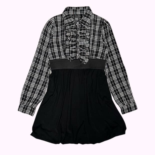 check frill flare dress