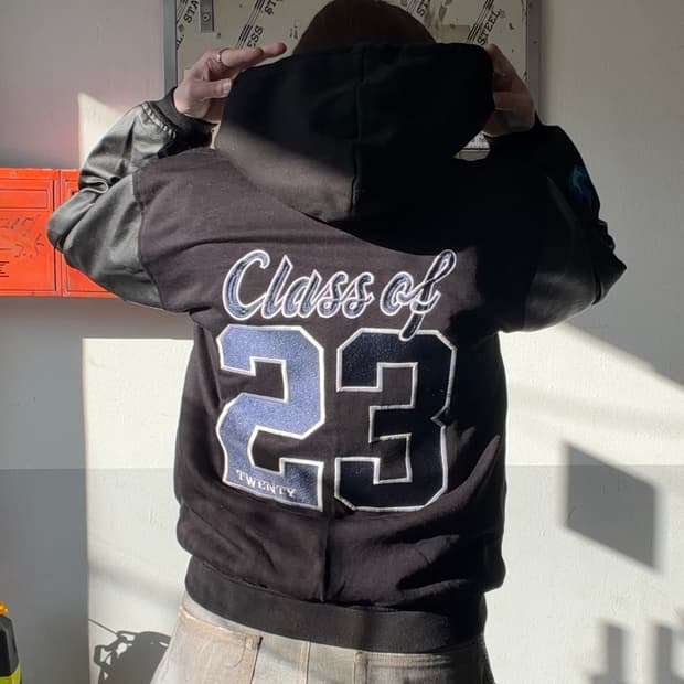 90s 빈티지 올드스쿨 블랙패치 바시티 jk