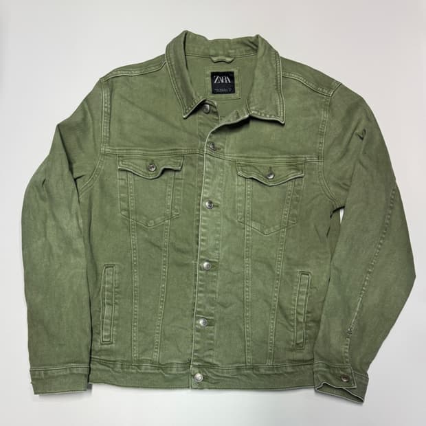 자라 Zara 빈티지 카키 데님 워싱 트러커 자켓 L