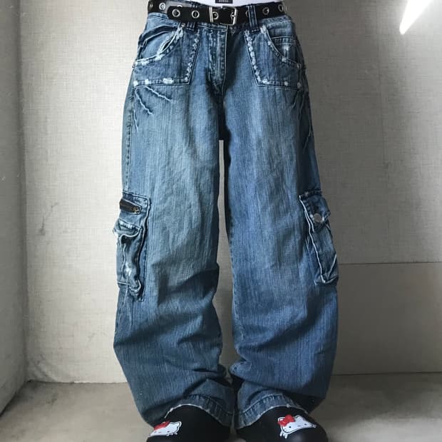빈티지 와이드핏 데님 카고팬츠