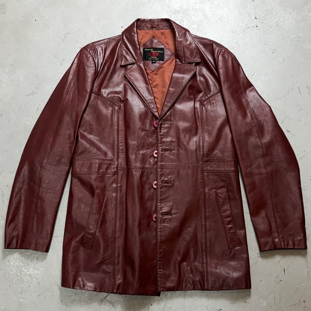 80's 빈티지 버건디 레더 자켓 레더 블레이저 카코트
