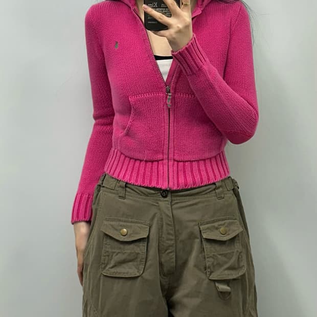 폴로 랄프로렌 핑크 니트 후드집업