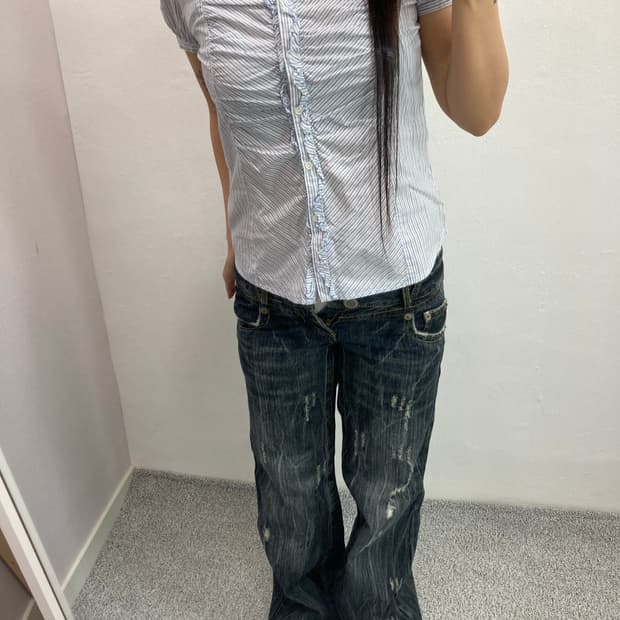 로우라이즈 워싱 데님 팬츠