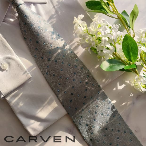 까르뱅 실크 그레이 플로럴 자카드 넥타이 9.5cm A+등급 K1550
