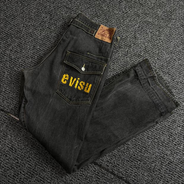 에비수 엔지니어드진 와이드 블랙 커브드 데님 팬츠 1677